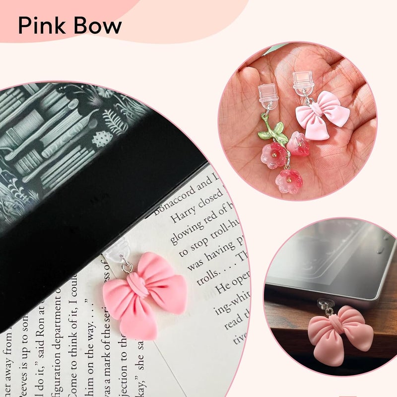 sunla Store 4Pcs Charms for Kindle, Pink Bow Dust Plug Charm Compatible with E-Reader, Phone, Ipad with Type C/USB C Charging Port-CP001 - Image 4